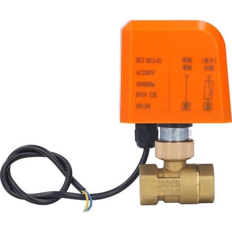 Elektrische Kugelhahn DN15 mit 2 Wegen und 2 Drähten, normally open, aus Messing, Gewinde 1/2 Zoll, 220 V AC