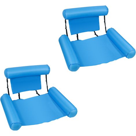 Ensemble de 2 pièces pour piscine gonflable - Chaise de piscine adulte en PVC robuste avec hamac en filet, design pliable à trois tubes rayés, housse bleu clair (1/4)