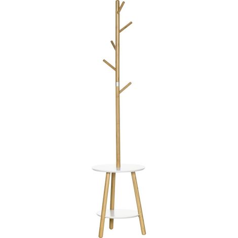 Freistehende 2-in-1-Garderobe mit 5 Haken und 2 Ablagen, modernes und gemütliches Design, 39,5 x 39,5 x 171 cm, Naturholz-Finish (1/5)