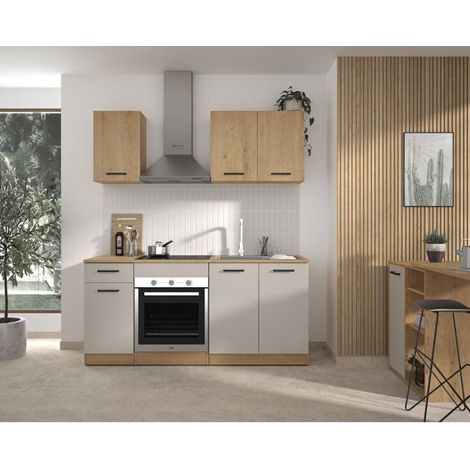 ALPAGA - Cuisine complete - Chene silva / Grege - 180 x 60/31 x 211 cm - Avec meuble four et plan de travail - GAMI