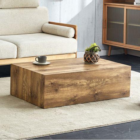 Table basse rectangulaire 90×50×30 cm en MDF, effet bois, sans montage, pieds antidérapants (1/5)