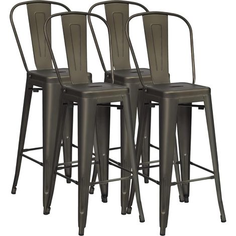 COSTWAY Sedie in Metallo da 76 cm, Set di 4 Sedie da Bar, Sedie in Metallo con Schienale Rimovibile, Sedie da Bar Laterali, per Interni ed Esterni (1/5)