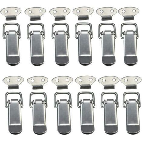 12 PCS Toggle Latch Spring Loaded Catch with Hook Stainless Steel Spring Closure for Case, Box, Drawer, Cabinet, Medical Kit, Lever Closure, Spring Latch, (1/5)