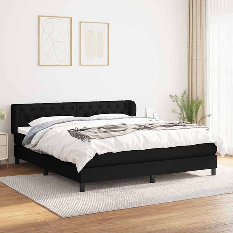 Sommier à lattes de lit avec matelas Noir 160x200 cm Tissu (1/5)