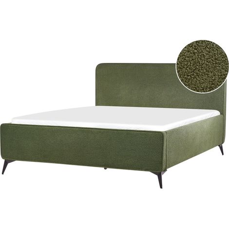 Letto matrimoniale in bouclé con struttura a doghe verde 160 x 200 cm Linards