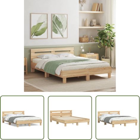 The Living Store Bettgestell mit Kopfteil Sonoma-Eiche 140x190 cm Holzwerkstoff - Holzbettfassungen - Bettkopfteile - Doppelbett - Eiche Möbel - Schlafzimmermöbel