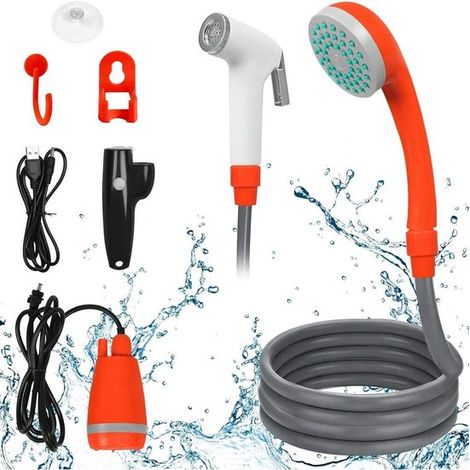 Campingdusche mit Pumpe, tragbare Campingdusche mit Akku, tragbares Duschset für drinnen und draußen, Strand, Reisen, Autowäsche (1/5)