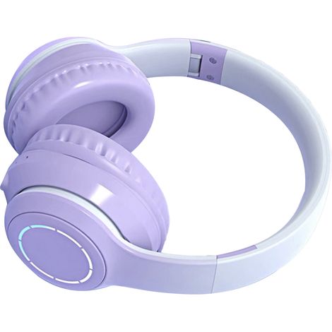 Écouteurs Bluetooth sans fil, pliables, à couleurs dégradées et lumineux, avec basses puissantes et réduction de bruit, couleur violette. Compatibles avec téléphones et ordinateurs portables. (1/5)