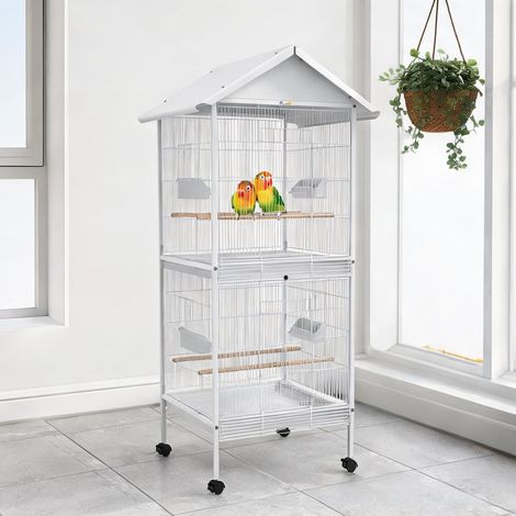 Cage pour oiseaux blanc en métal 78 x 75 x 168 cm (1/5)