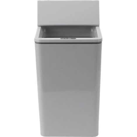 Poubelle à capteur avec chargement USB, couvercle pliable, 9 L, grise, idéale pour la chambre, la salle de bain et le bureau. Couleur : gris. (1/5)