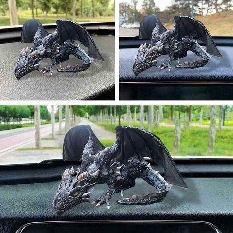 Sculpture de dragon accroupi, statue de dragon, ornement de voiture, figurine animale en résine, décoration de jardin extérieur (1/5)
