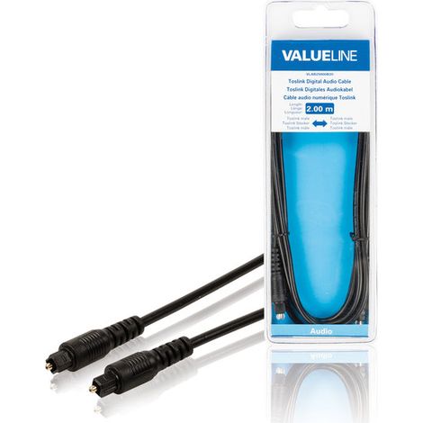 Valueline Cable óptico de audio digital  con conectores Toslink macho - macho, longitud de 2 metros, color negro