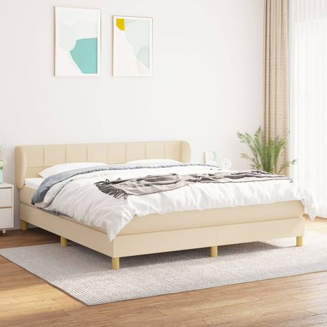 Sommier à lattes de lit avec matelas Crème 180x200 cm Tissu (1/5)