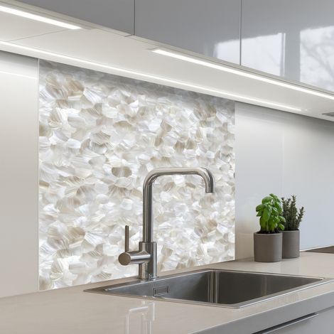 Kitchen Splashback White - Brush strokes - Relief effect 80x80 cm