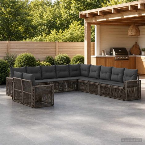 vidaXL Ensemble de canapé de jardin 11 pcs Gris et Gris foncé (1/5)