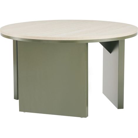 Table basse effet bois ronde diam 80 cm vert olive (1/5)