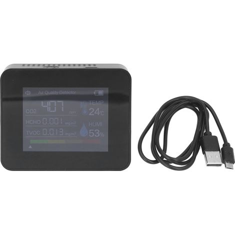 Tragbarer CO₂-Detektor mit Farbdisplay, Feuchtigkeits- und Temperaturanzeige, USB-aufladbar, für den Heimgebrauch, schwarz (1/5)
