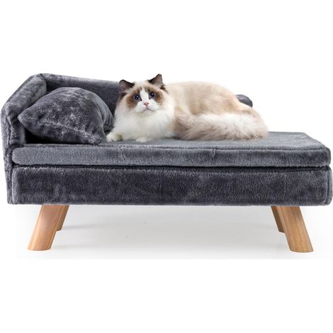 COSTWAY Canapé Lit pour Chien Chat Charge 30/50 kg, Oreiller et Coussin Amovibles, 4 Pieds en Bois, Panier pour Chien Chat Moyens & Petits, Dossier Haut (Gris,71 x 43 x 40 cm) (1/5)