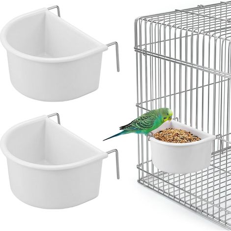 Lot de 2 mangeoires à oiseaux en plastique à suspendre avec crochets pour perroquets, petits oiseaux, perruches, calopsittes et canaris (1/5)