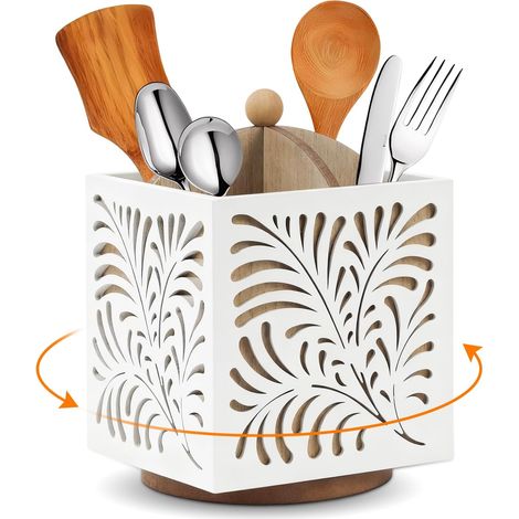 Pot a Ustensile De Cuisine, Pot Ustensiles Cuisine Pivotant à 360° Avec 4 Compartiments Boite De Rangement Pour Ustensiles Boîte (1/5)