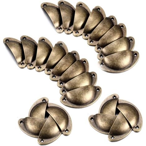 NALOOKAMIC Lot de 24 poignées coquillage vintage, poignées de tiroir semi-circulaires pour portes, meubles, cuisine, armoires, vis incluses (1/3)