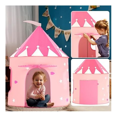 Tipi Enfant Tente de Jeu Enfant Cabane Intérieur Exterieur Tipi Pop-up Portable Maison Petit Garçons Filles Jouets (Rose) (1/3)