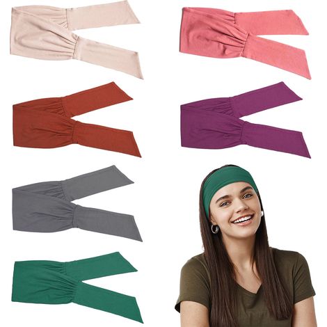 Bandeau Sportif Femme - Coton Élastique Réglable Anti-Glissement - Pour Yoga Course Fitness - Lot De 6 (1/5)