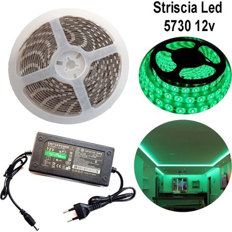 RUBAN LED 5730 5M ADHÉSIF IP65 ALIMENTATION 12V 5A VERT 12W/M