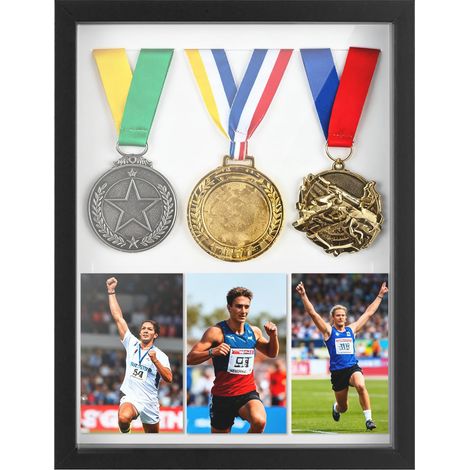 Cadre photo 3D à remplir - Grand : 3 cm de profondeur - 40 x 50 cm - Noir - Pour objets, cadeau - Cadre épais - Vitrine pour maillot, t-shirt, photo collage (1/5)