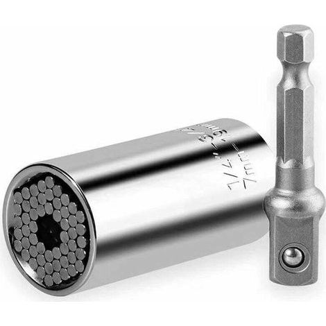 chiavi a bussola universali da 7-19 mm, realizzate in acciaio al cromo vanadio di alta qualità, adattatore multifunzionale per chiave manuale, strumento per riparazione trapano, compatibile con tutte  (1/4)
