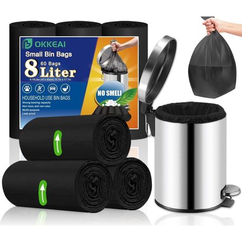 Sacs Poubelle 8L Noirs, Petits Sacs Pour Salle De Bain, 60 Pièces (1/5)