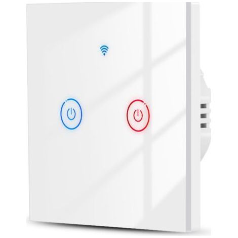 Interrupteur tactile intelligent WiFi Interrupteur d'éclairage 2 groupes blanc, sans neutre+avec neutre Méthode de câblage double Fonctionne pour Alexa/Google Home Télécommande (1/5)