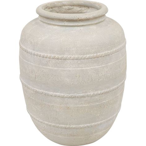 Atmosphera – Vase jarre Romia blanc H46cm – Oxyde de magnésium léger – Fini vieilli avec motifs sculptés – Décoration intérieure authentique (1/2)