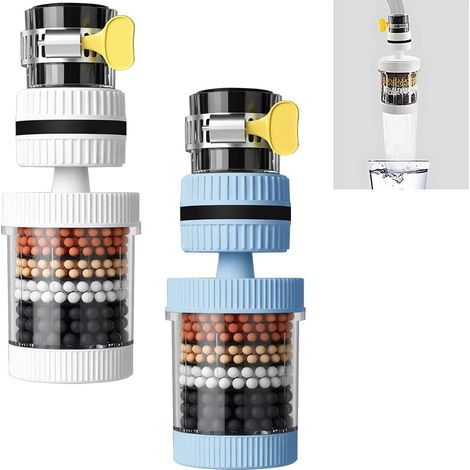 2 Pieces 360 Degree Rotary Faucet Filter, Activated Carbon Faucet, Water Filter Taps, Splash Resistant, for Round Faucets in Kitchens, Bathrooms, Balconies (White, Blue)
