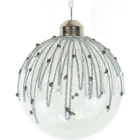 Kaemingk – Boule de Noël Sterntaler – Blanc mat à paillettes, verre, Ø 8 cm