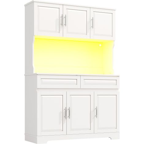 Meuble cuisine 108x40x180 cm, armoire haute LED, étagères réglables, blanc