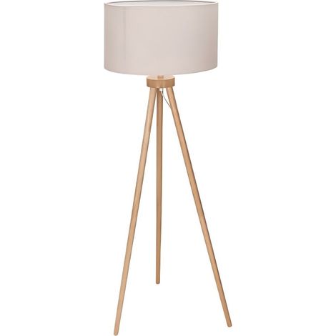 Lampadaire Trépied Bois Naturel Style Nordique - Douille E27 - Sans Ampoule - Salon Chambre