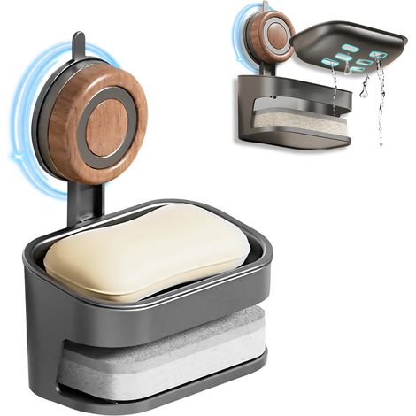 Portasapone antiscivolo con ventosa, per doccia, smontabile, facile da pulire, 2 in 1 con scomparto porta spugna, impermeabile e antiruggine. (1/5)