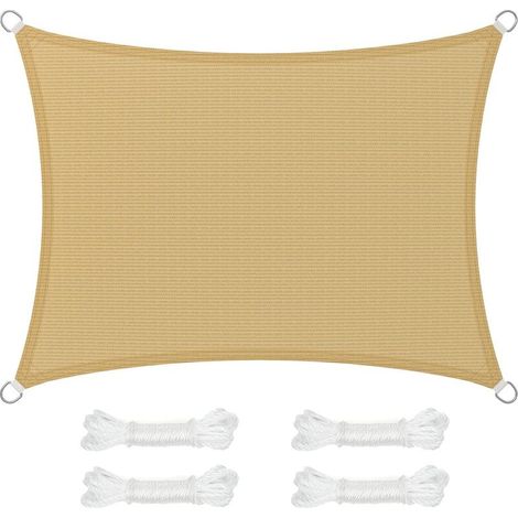 Voile d'ombrage 3x3m en tissu PEHD, protection solaire, respirante et perméable à l'eau, pour terrasse, jardin, balcon, camping, forme rectangulaire concave, cordes de 2m, jaune sable (1/5)
