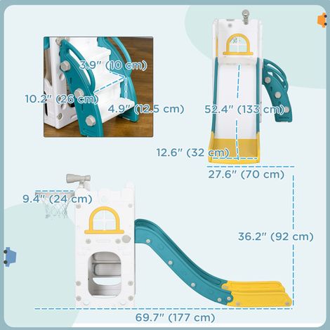 Ensemble de jeu d'intérieur 4 en 1 jaune pour tout-petits (1 à 3 ans) avec toboggan, panier de basket, structure d'escalade, télescope et panier de rangement. (1/5)