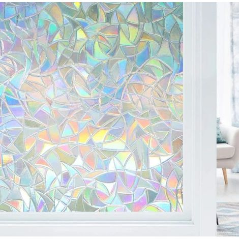 Película electrostática para ventanas con efecto arcoíris, decorativa y de privacidad, 3D, anti-UV, ideal para dormitorio, oficina, cocina y hogar, 44,5 x 200 cm (1/4)