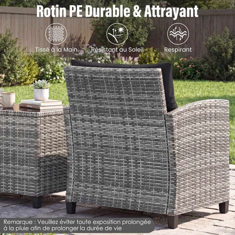 3-Piece Rattan Patio Set with Cushions & Glass Table (1/5)