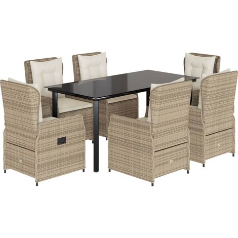 Set comedor de jardín 7 pzas con cojines ratán sintético beige vidaXL (1/5)