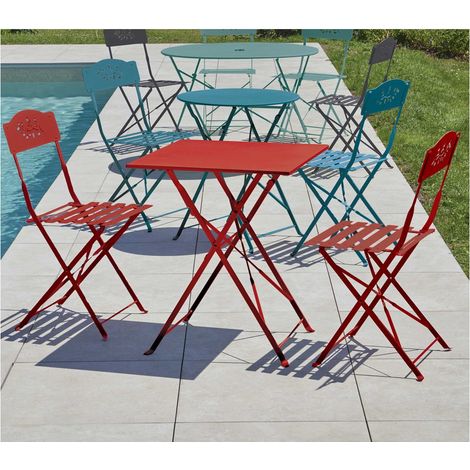 Table de jardin pliante en acier traité époxy 60x60 cm – Résistante aux intempéries – Capacité 2 personnes – Coloris rouge carmin – Ozalide (1/3)