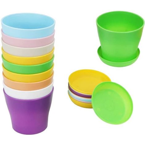 Blumentöpfe - Set von 10 - Kunststoff - 8 Farben - 9,5 x 8,5 x 6,5 cm