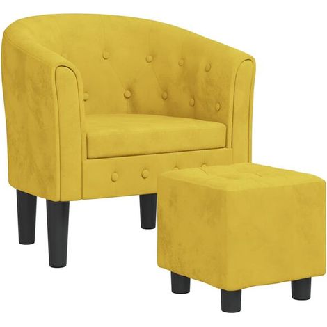 Fauteuil en velours jaune avec repose-pieds (1/5)