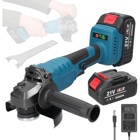 Meuleuse d'angle 125mm Sans fil, 21 V M14 Meuleuse d'angle Moteur sans balais avec 2 piles 1300 mAh pour couper et polir les carreaux de céramique, le bois, la pierre et l'acier (1/5)