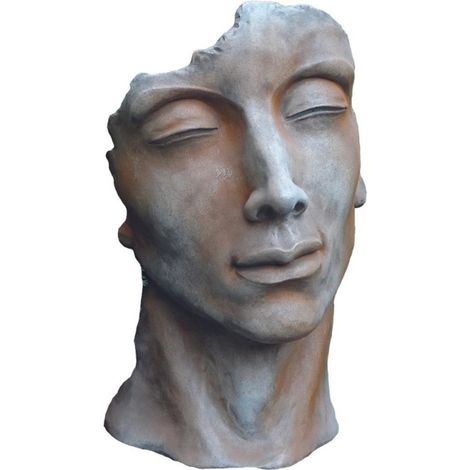Jardinex – Statue visage homme extérieur 115 cm – Pierre reconstituée – Résistante aux intempéries – Finition rouille (1/5)