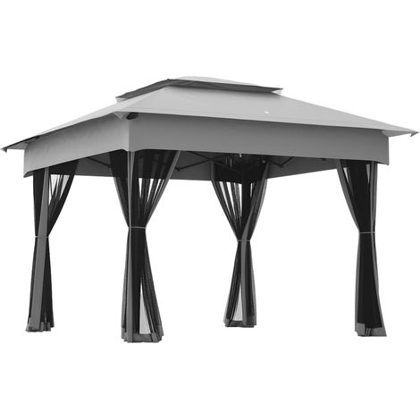 Tente à kiosque pliante 3, 3 m avec 4 parois latérales en maille anti-UV et un sac de transport gris clair, 3x3