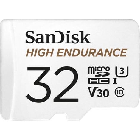SanDisk High Endurance – Carte microSDHC 32 Go + Adaptateur – UHS-I U3 V30 – Class 10 – 4K UHD – pour dash cam et surveillance (1/2)